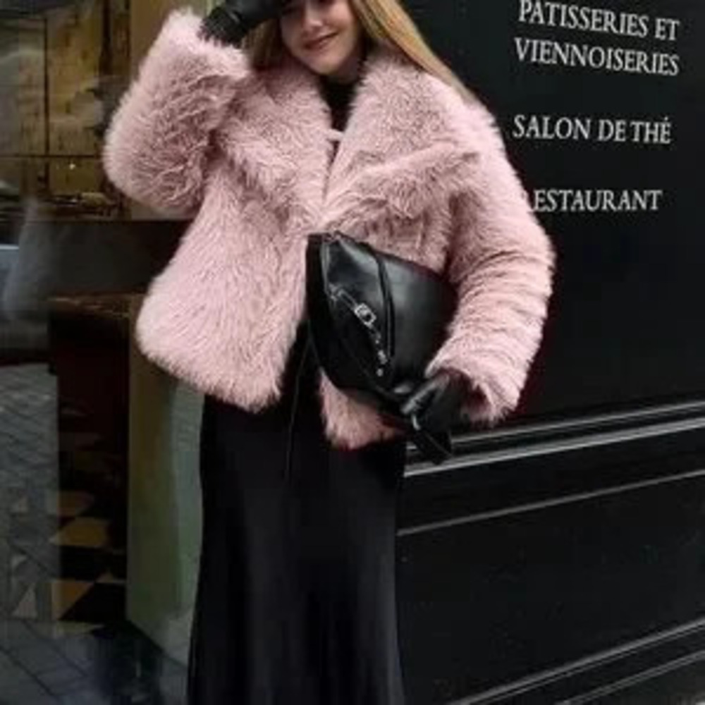 Pink Faux Fur Coat shaggy faux fur jacket thick winter - Picture 3 of 5
